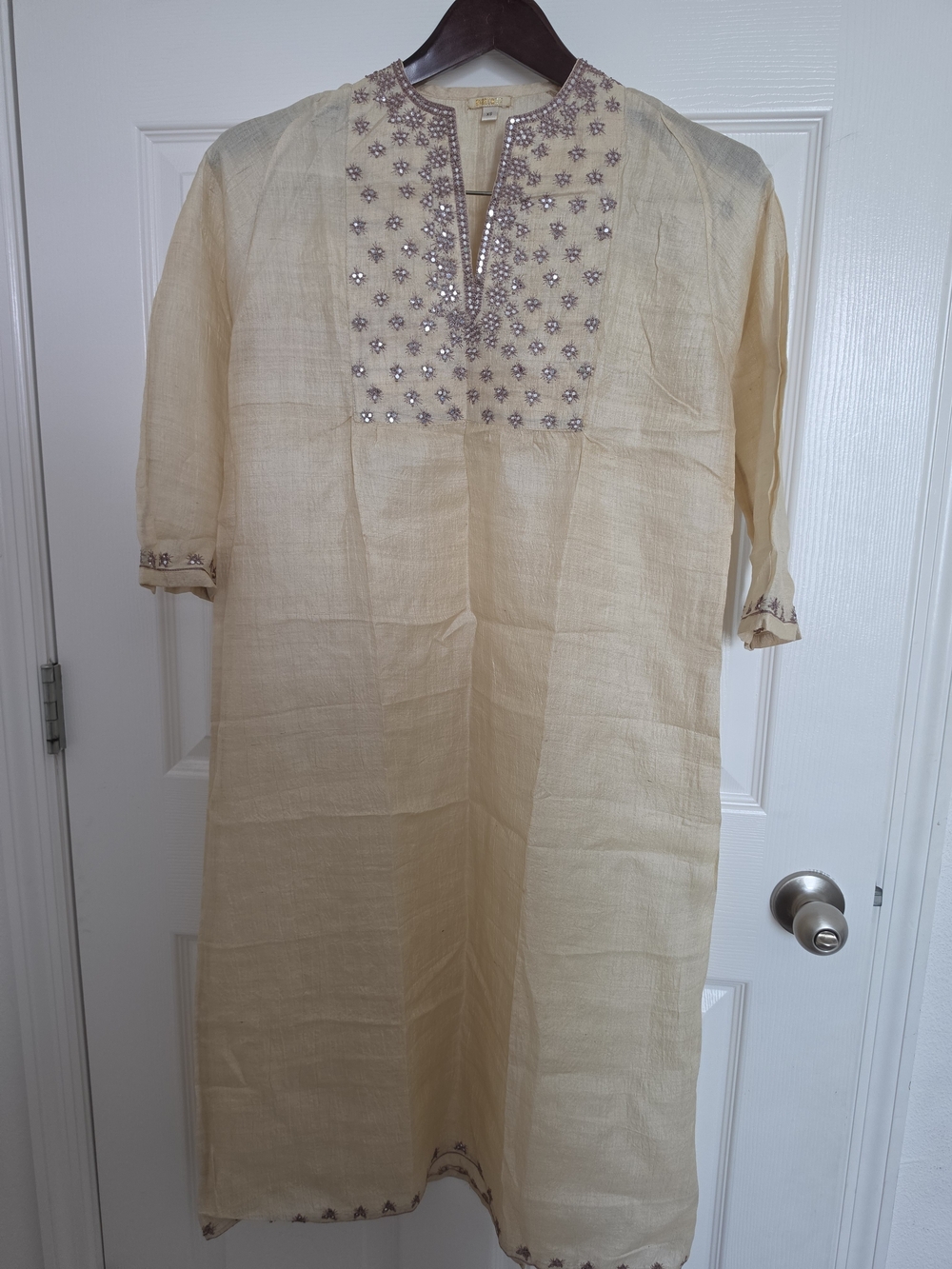 Matta New York Embellished Yamini Tunic Dress - Cream / Beige Linen Boho